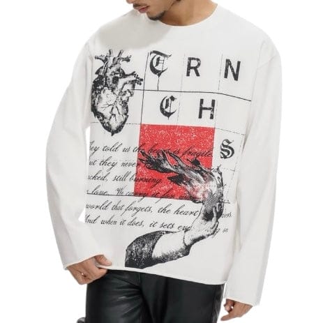 Trnchs Burning Heart Long Sleeve Tee (White)