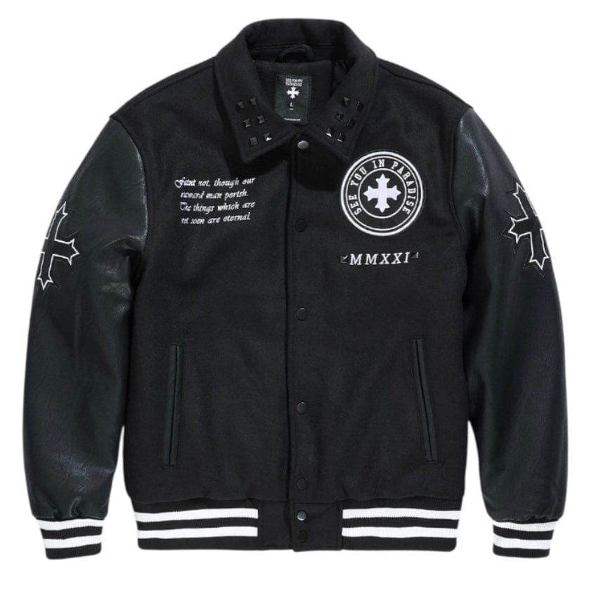 See You In Paradise Cross Varsity Jacket (Black) 91668