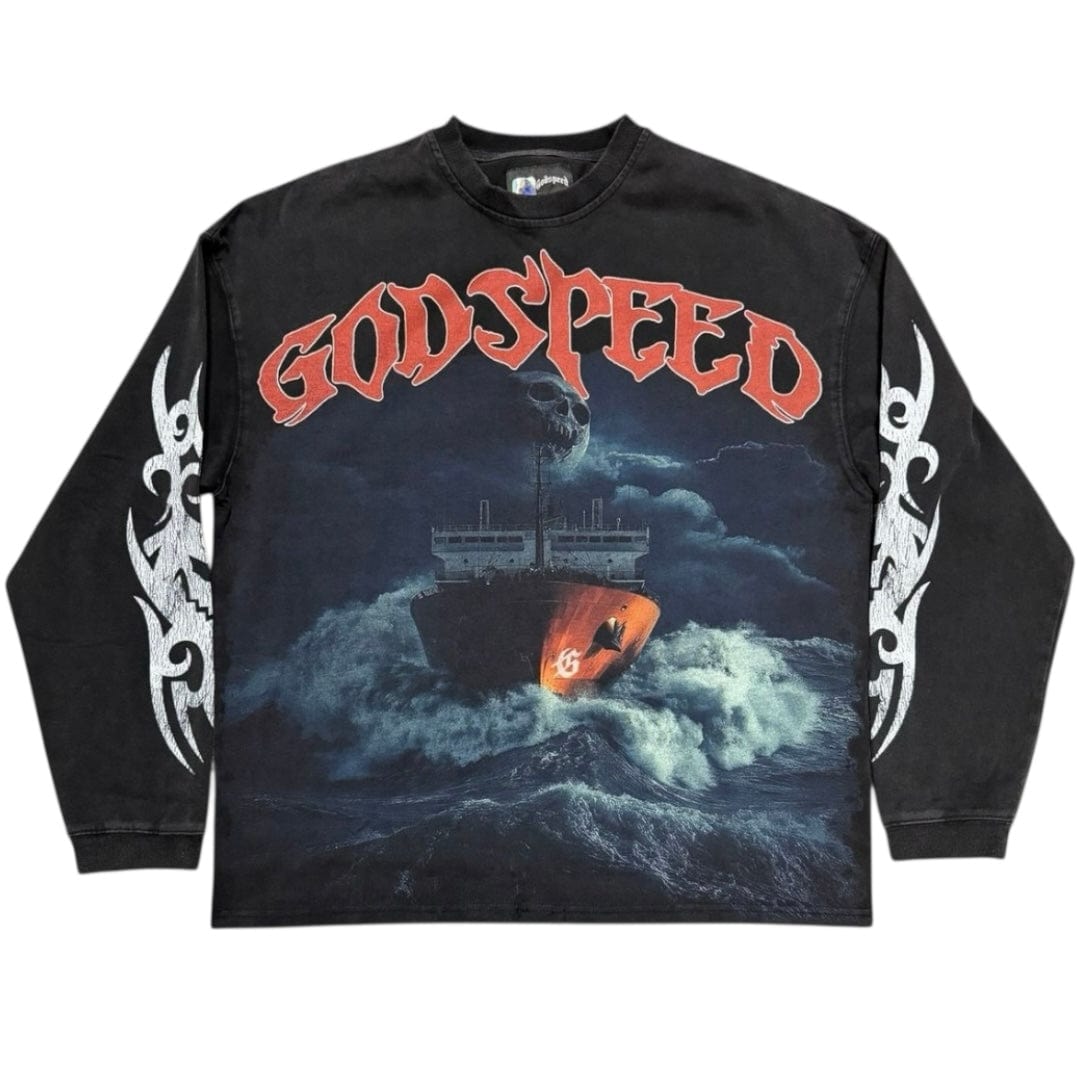 Godspeed Sea Sick LS T Shirt (Black Wash)