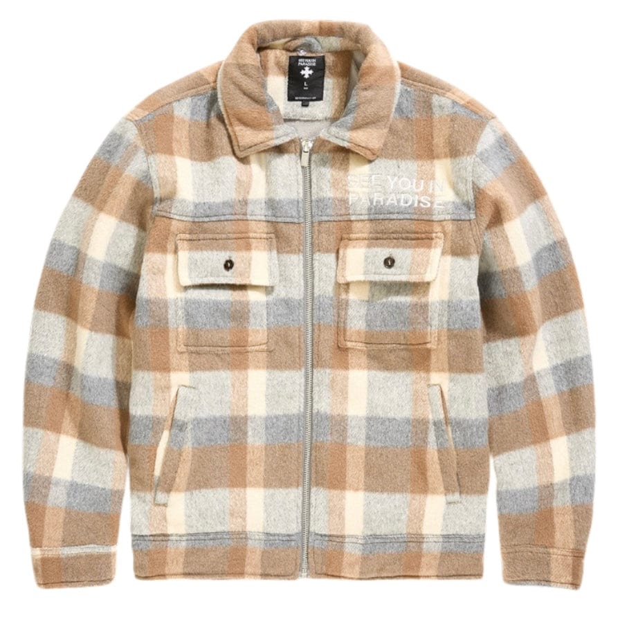 See You In Paradise Hooded Flannel Shacket (Khaki) 2568