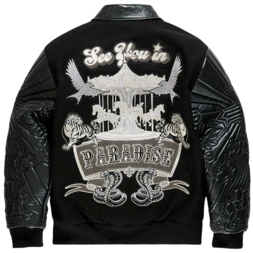 See You In Paradise Smoke & Mirrors Varsity Jacket (Noir) 91667