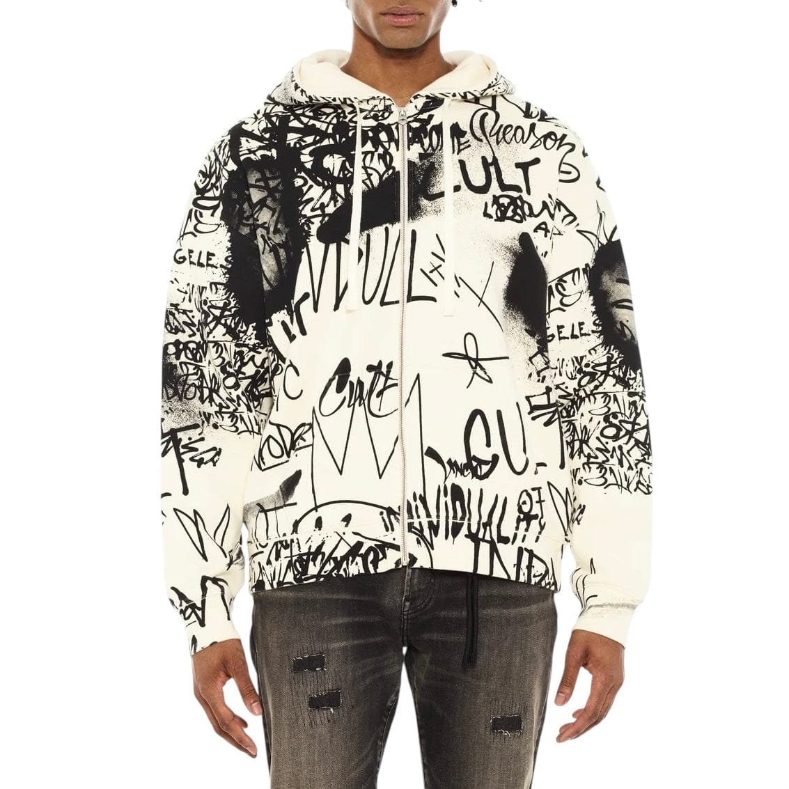 Cult Of Individuality Zip Novelty Hoody (Winter White) 625B10-TP11A