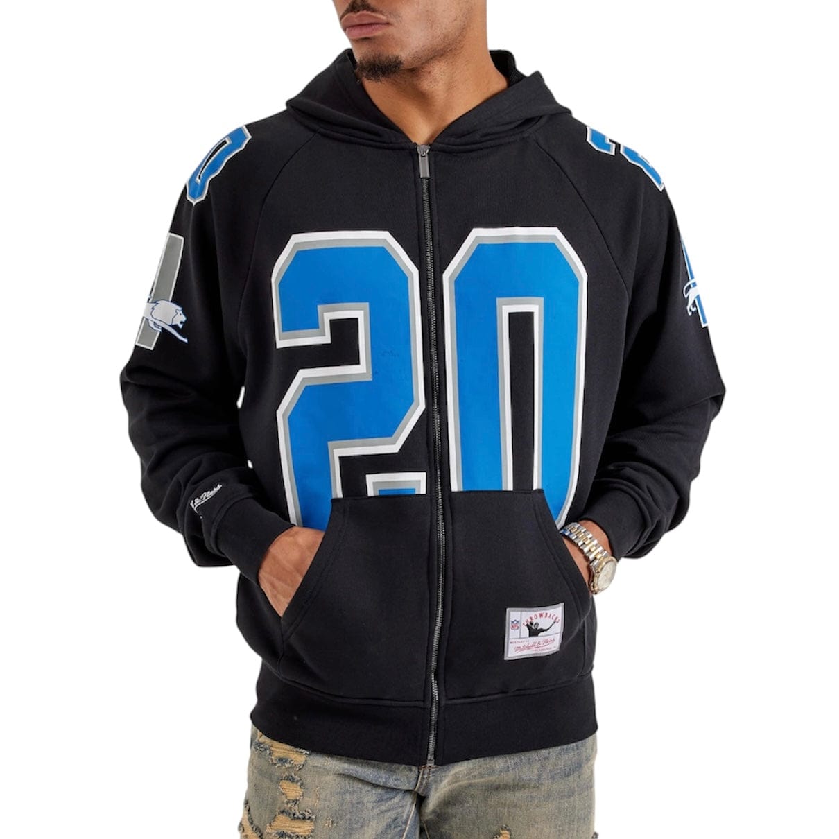 Mitchell & Ness NFL Lions Maxxed Out Raglan Barry Sanders Hoodie (Black)