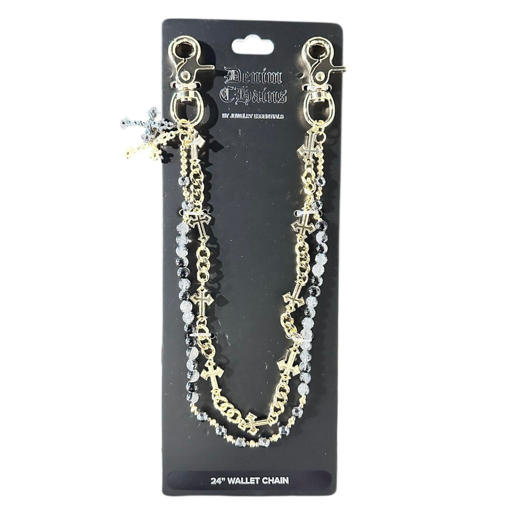 Jewelry Essentials Cross Cuban Double Pant Chain 24" (Gold) BKC-135G