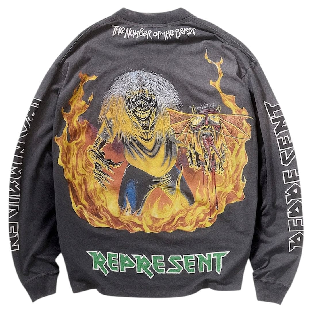 Represent X Iron Maiden Number Of Beast Long Sleeve T Shirt (Sunfade Grey)