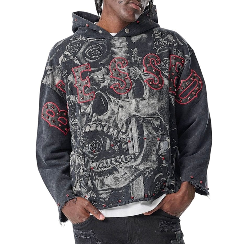 Taker Raw Edge Cropped French Terry Hoodie (Black) T5256