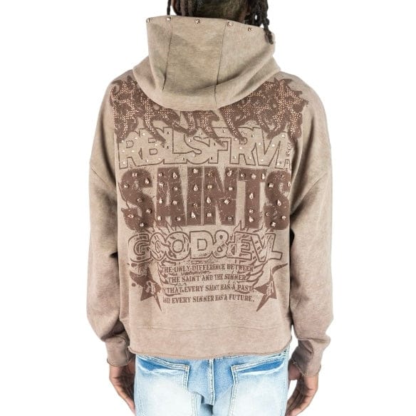 R3bel Denim Sinner Rhinestone Cropped French Terry Hoodie (Brown) 652-365