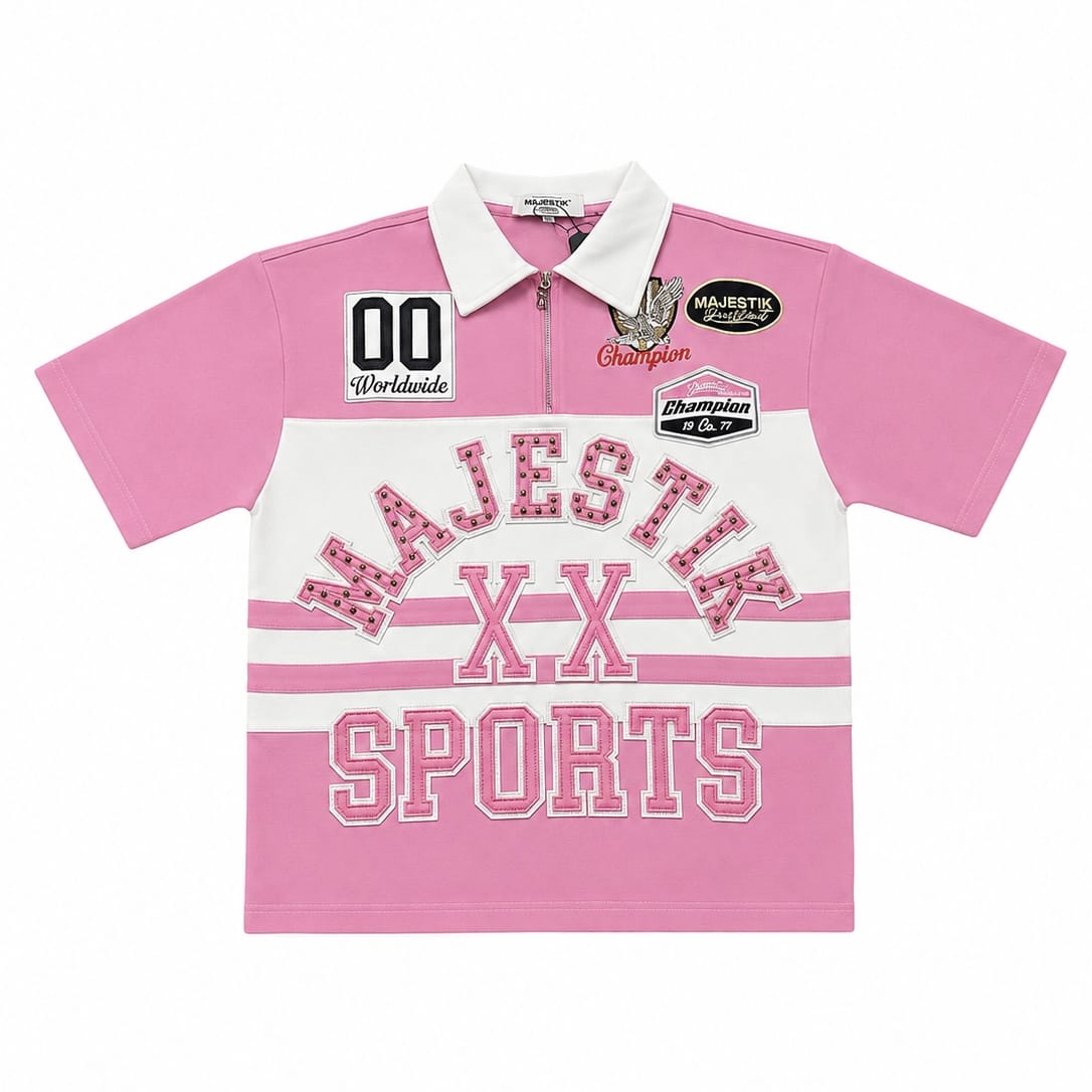 Majestik Pique Cut & Sew Polo Zip & Short Set (Light Pink)