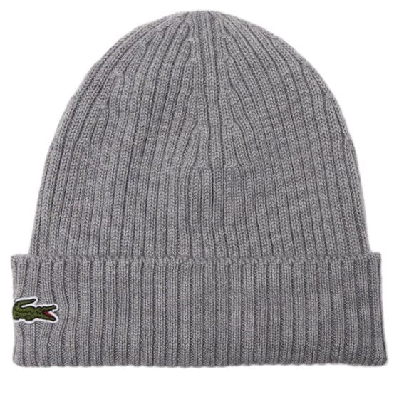 Lacoste Unisex Ribbed Wool Beanie (Grey Chine) RB0001-51