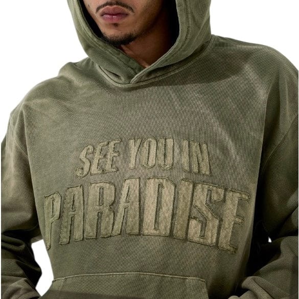 See You In Paradise Oasis Washed Pullover Hoodie (Olive) 8864H