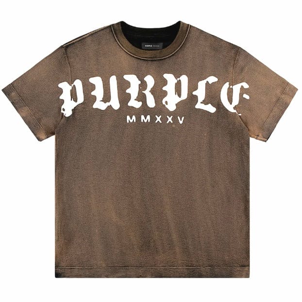 Purple Brand Worn Gothic Wordmark Overdye Tee (Brown) P104-JOWG125