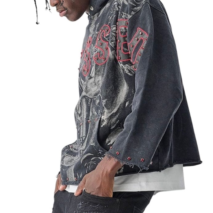 Taker Raw Edge Cropped French Terry Hoodie (Black) T5256