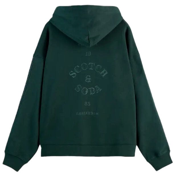 Scotch & Soda Rib Insert Half-Zip Loose Fit Artwork Hoodie (Green) 179904