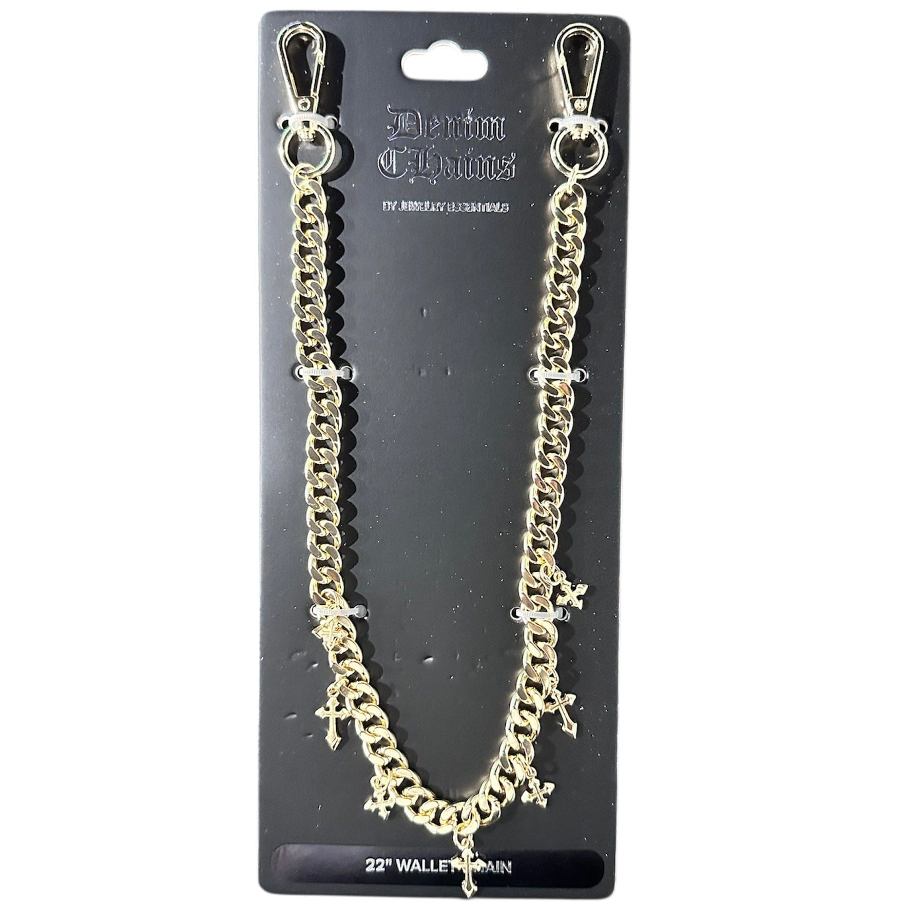 Jewelry Essentials 12mm Cuban With 7 Cross Pant Chain 22" (Gold) BKC-153G