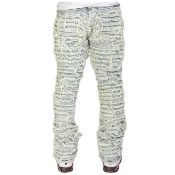 Foreign Brand Politics Thrashed Distressed Stacked Flare Jeans (Light Blue) DEBRIS511