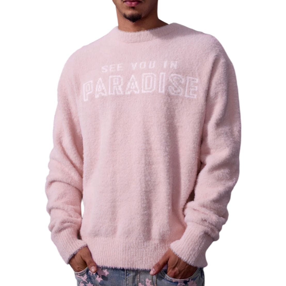 See You In Paradise Plush Crewneck Sweater (Light Pink) 3992