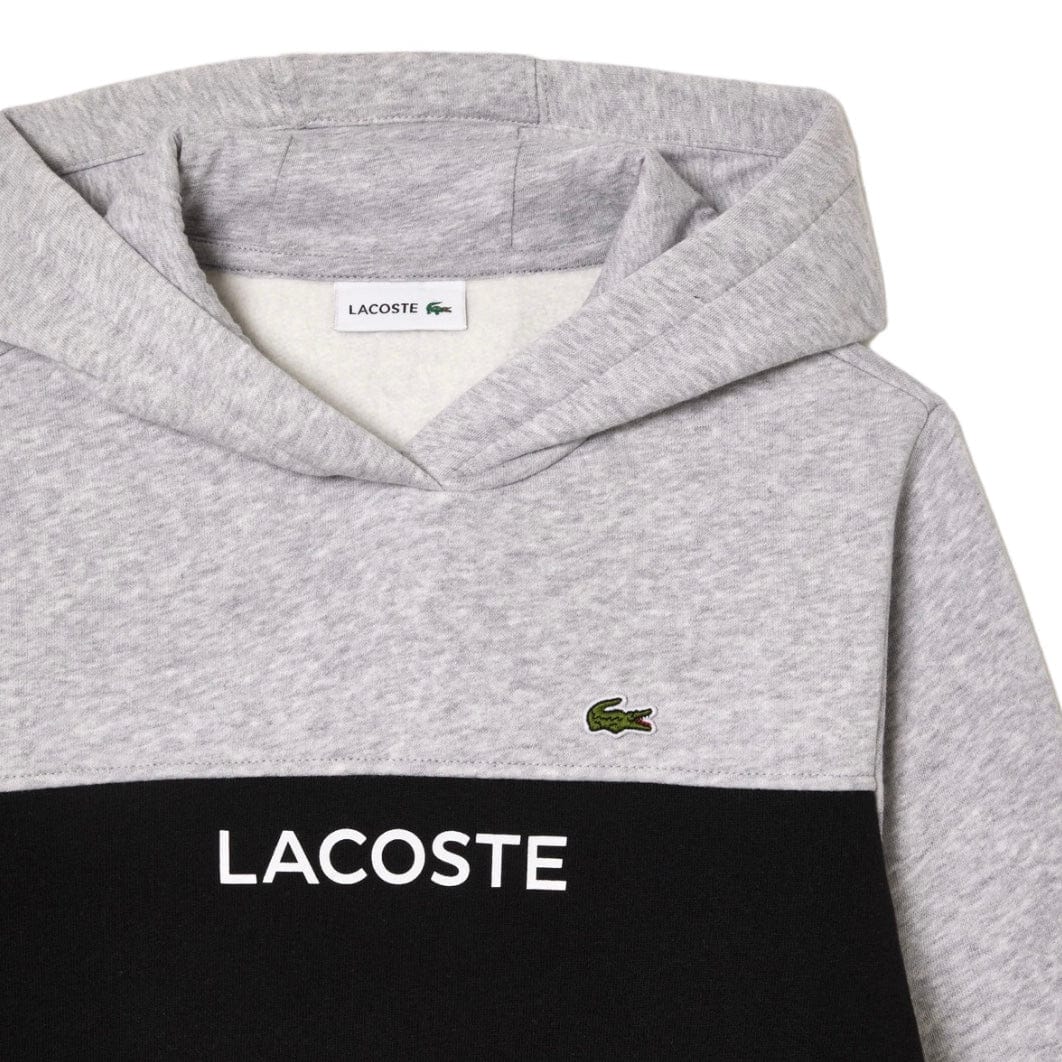 Kids Lacoste Cotton Flannel Colorblock Hoodie (Grey Chine/Black) SJ5293-51