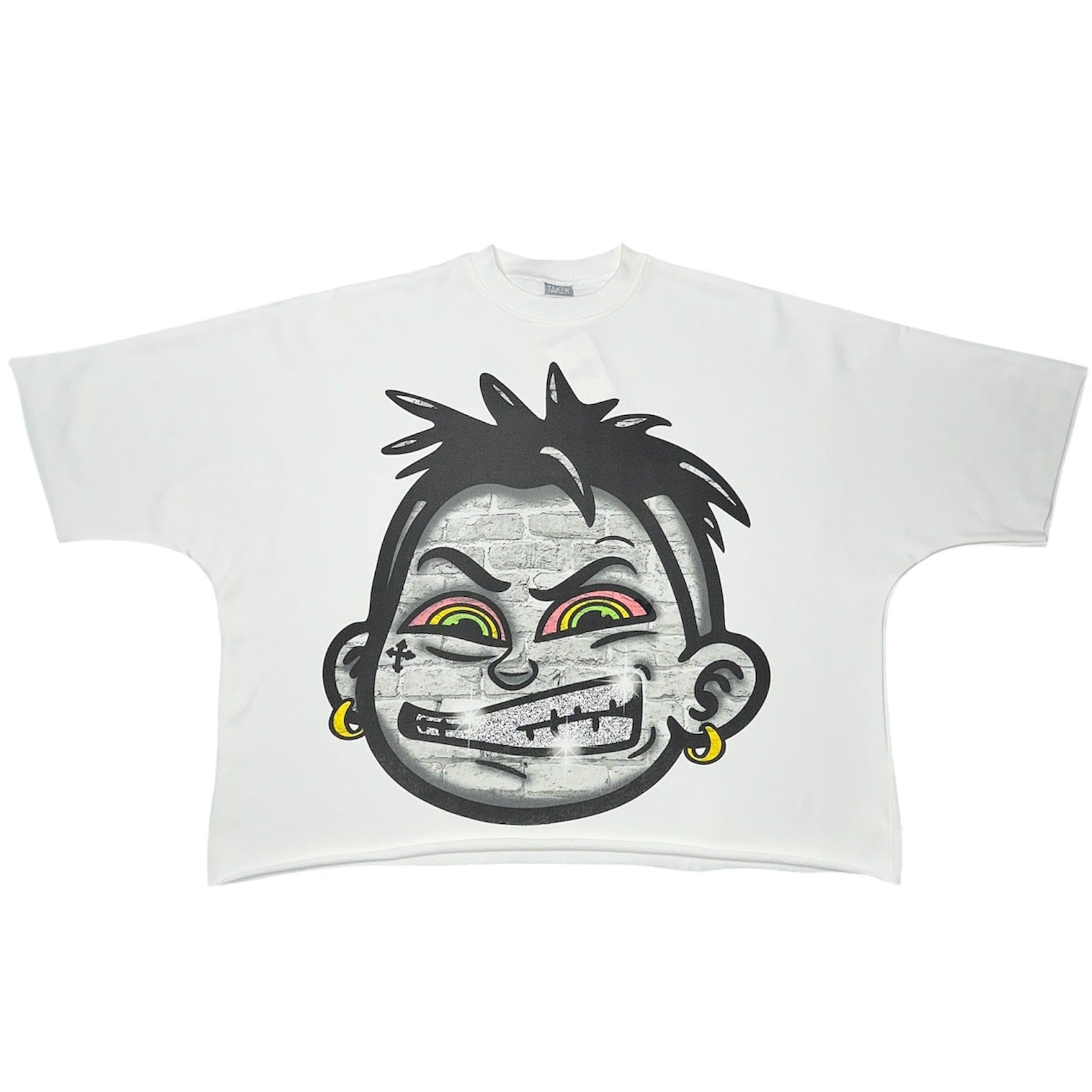 Taker Crazy Big Face Print Oversized SS Tee (White) TS570