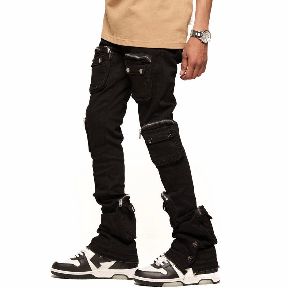 Pheelings "Journey To Greatness" Cargo Flare Stacked Denim (Jet Black)