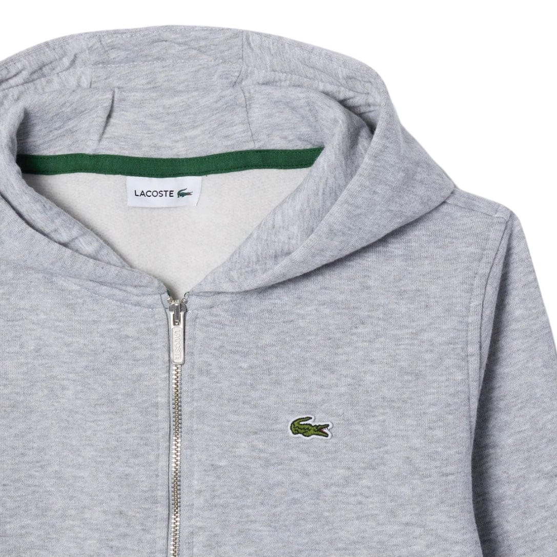 Kids Lacoste Kangaroo Pocket Zip-Up Hoodie (Grey Chine) SJ9723-51