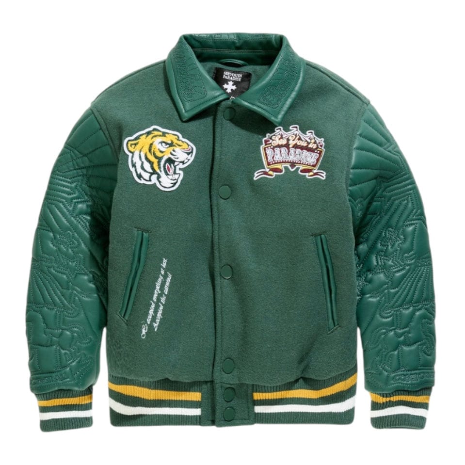 Kids See You In Paradise Smoke & Mirrors Varsity Jacket (Dark Green) 91667K
