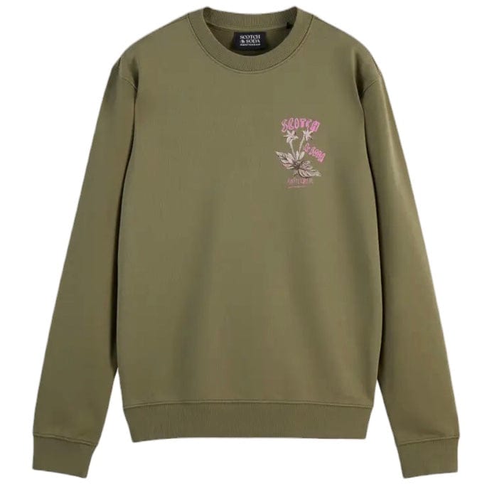 Scotch & Soda Flor180478al Artwork Sweatshirt (Washed Military) 180478