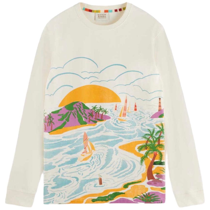 Scotch & Soda Landscape Artwork L/S Crewneck Tee (Medium Beige) 177152