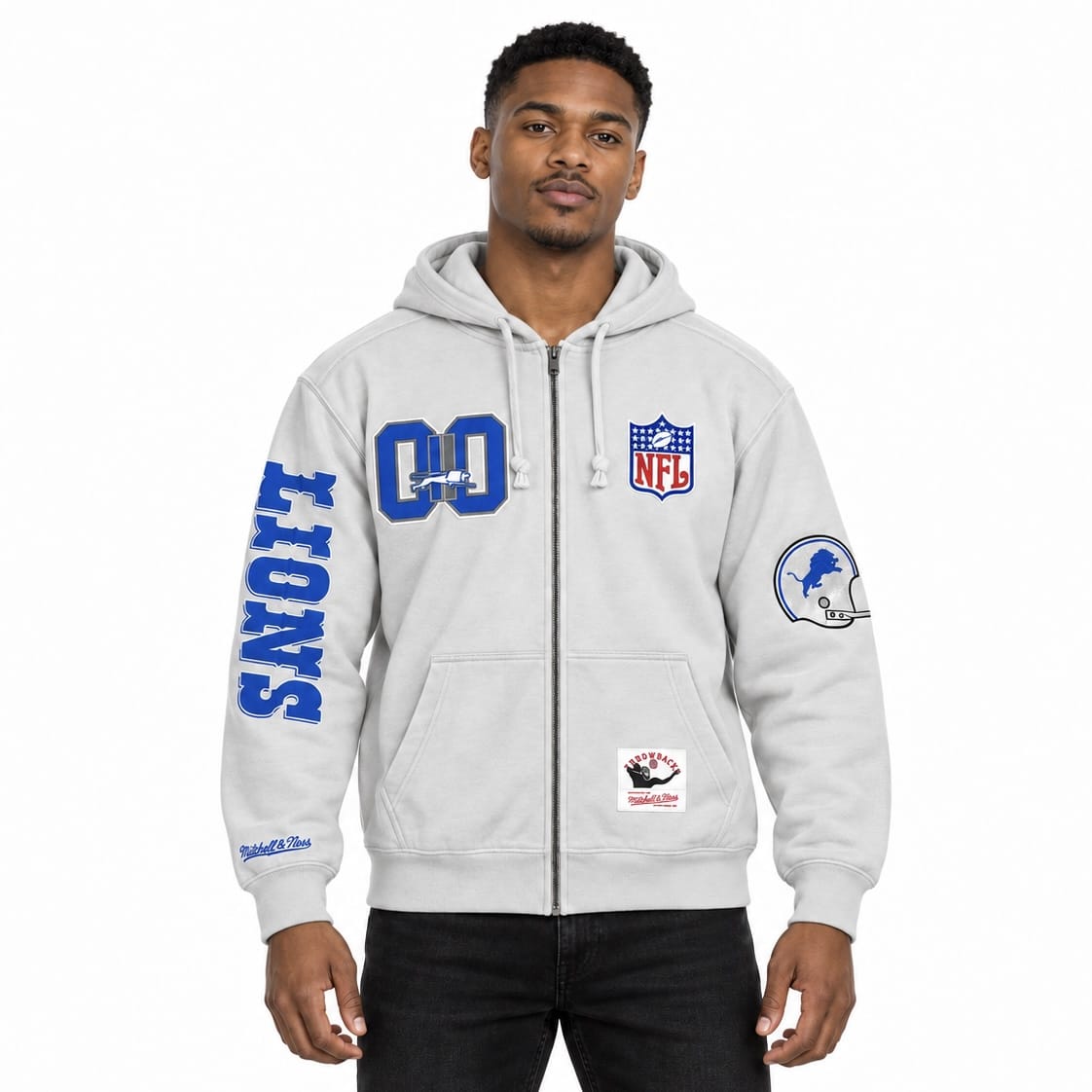 Mitchell & Ness NFL Detroit Lions Too Maxxed Full Zip Hoodie (Grey)
