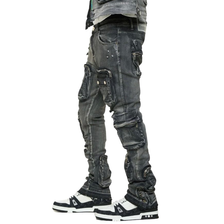 Pheelings "Journey To Greatness" Cargo Flare Stacked Denim (Black)