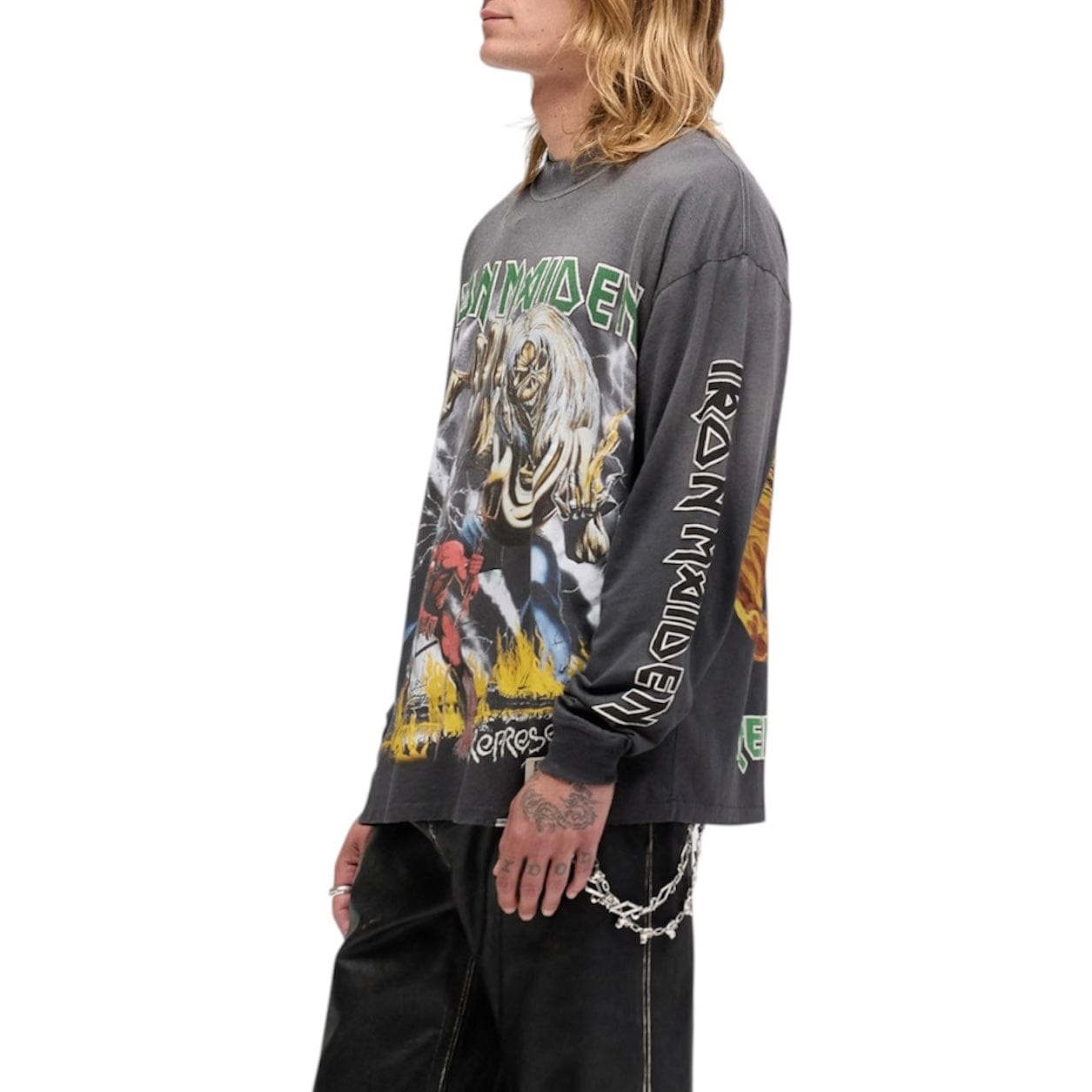Represent X Iron Maiden Number Of Beast Long Sleeve T Shirt (Sunfade Grey)