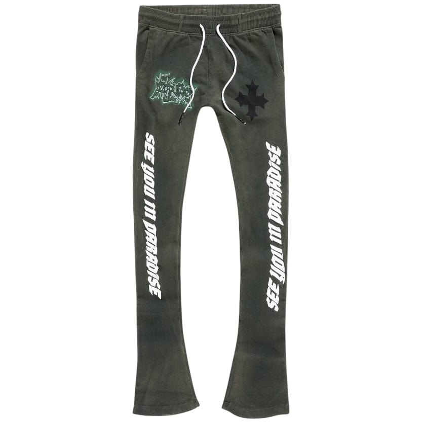 See You In Paradise The Reaper Stacked Sweatpants (Olive) 8641L