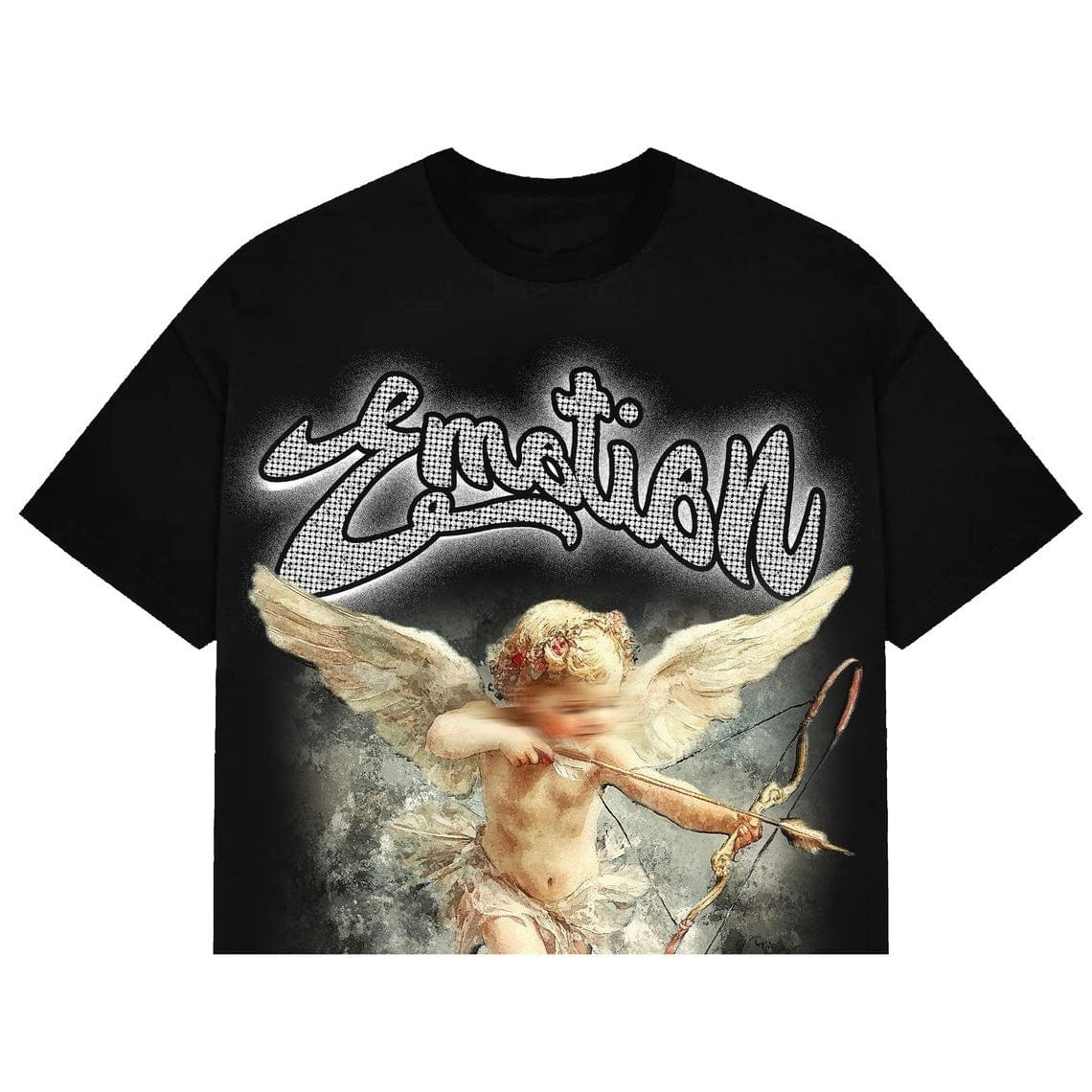 Mixed Emotion Cupid Rhinestone Cropped Tee (Black)