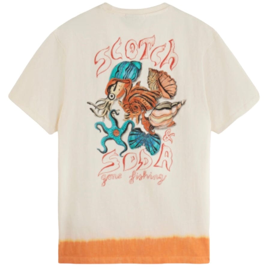 Scotch & Soda Front Back Artwork Gone Fishing Tee (Beige/Orange) 175634