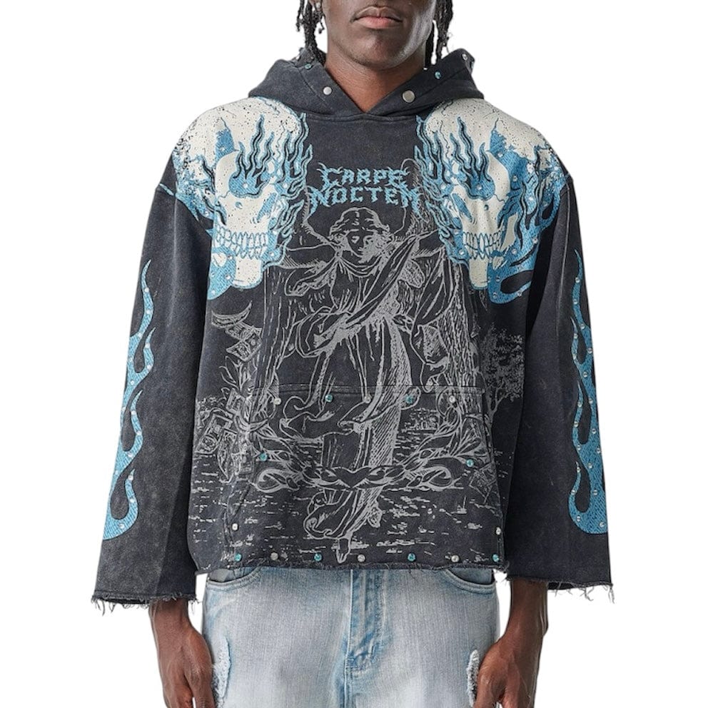Taker Raw Edge Cropped French Terry Hoodie (Black) T5255