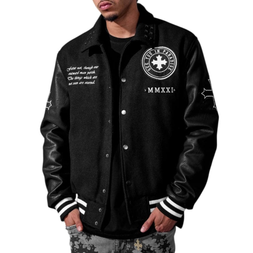 See You In Paradise Cross Varsity Jacket (Black) 91668