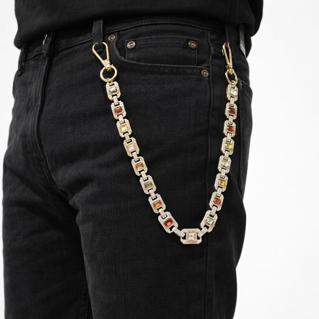 Jewelry Essentials Iced Gemstone Pant Chain (Gold) BKC-270G