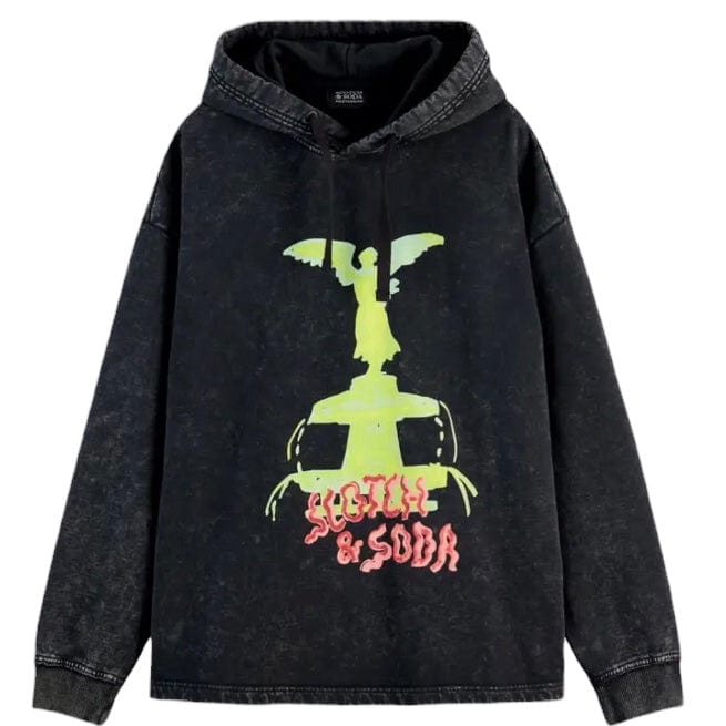 Scotch & Soda Washed Artwork Loose Fit Hoodie (Black) 179903