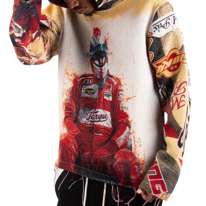 Majestik F1 Racer Tapestry Jacquard Long Sleeve Hoodie (Beige) TH2424