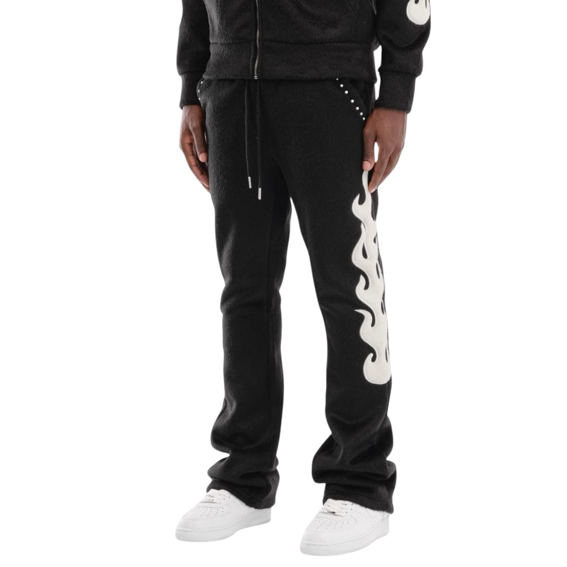 Copper Rivet Pearled Mohair Full Zip Hoodie & Pants Set (Black)