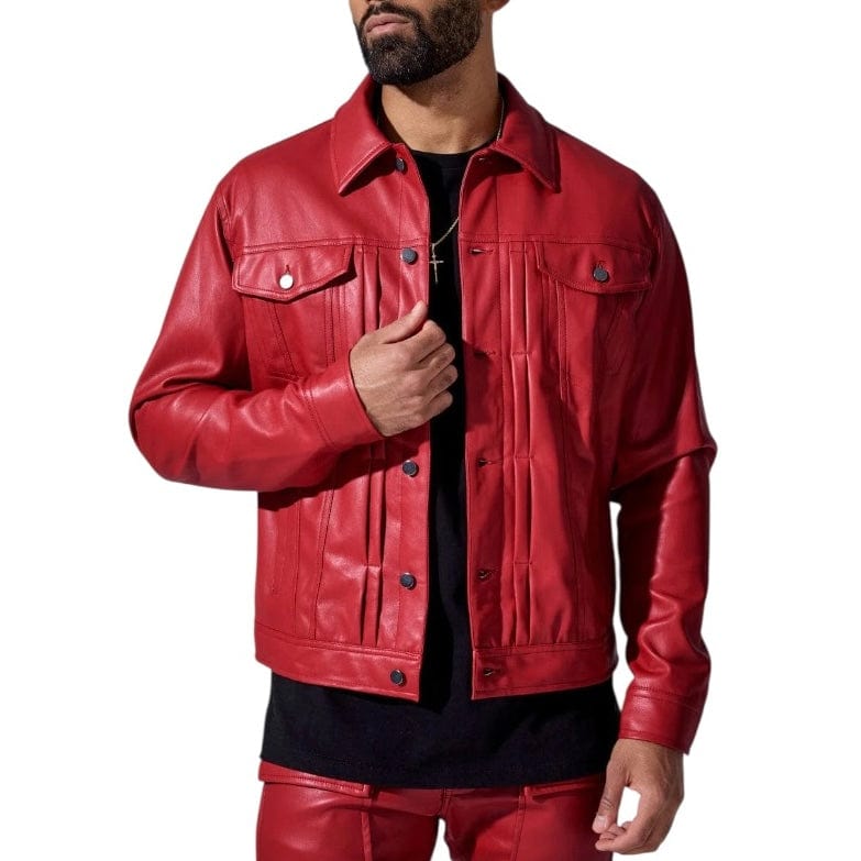 Jordan Craig Thriller Button Up Leather Jacket (Red) JJ2250