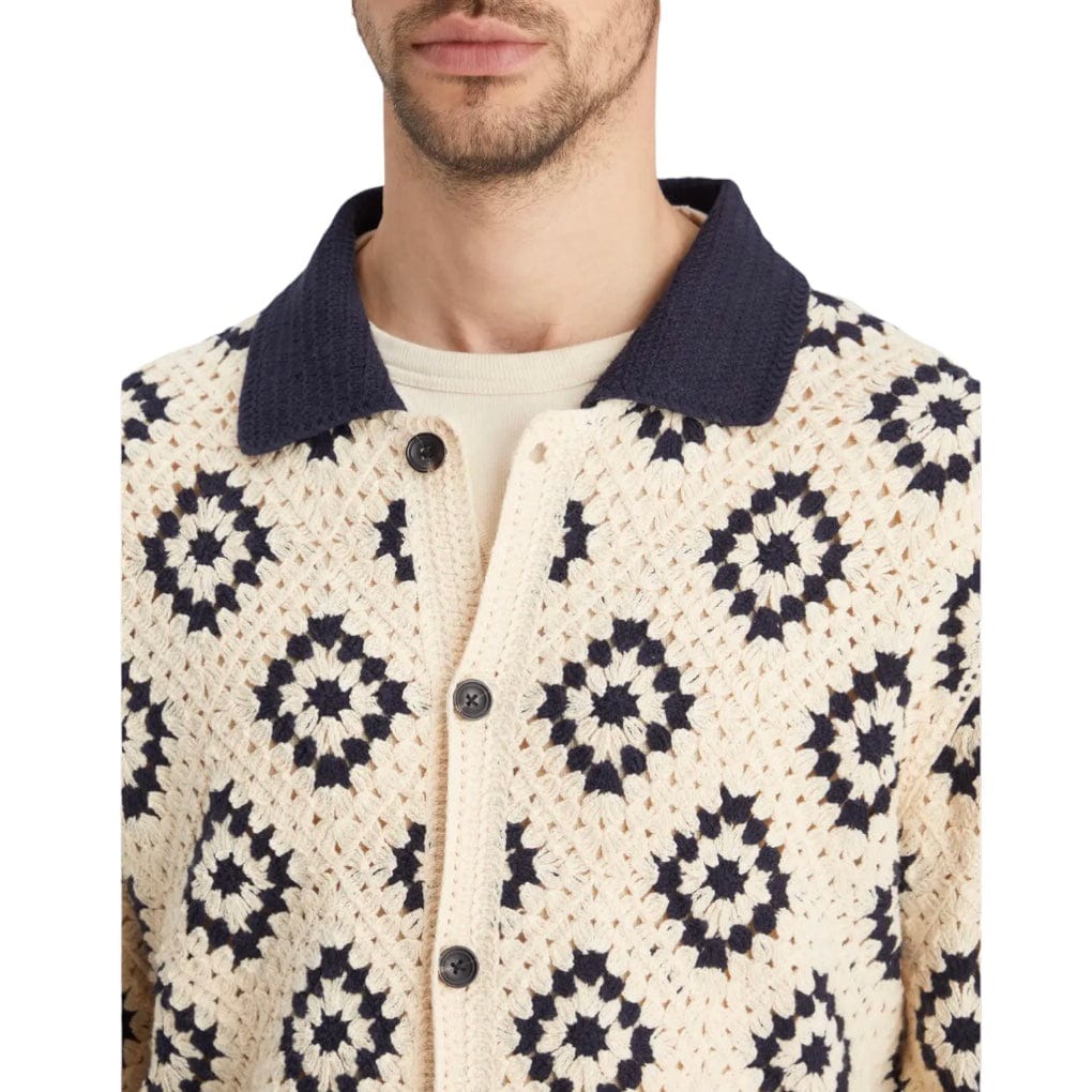 Scotch & Soda Crochet Knit LS Polo (Parchment Geometric Flower) 178520