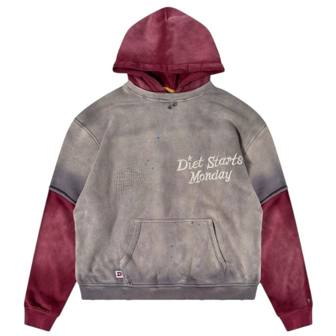 Diet Starts Monday Double Layer Hoodie (Washed Black/Maroon)
