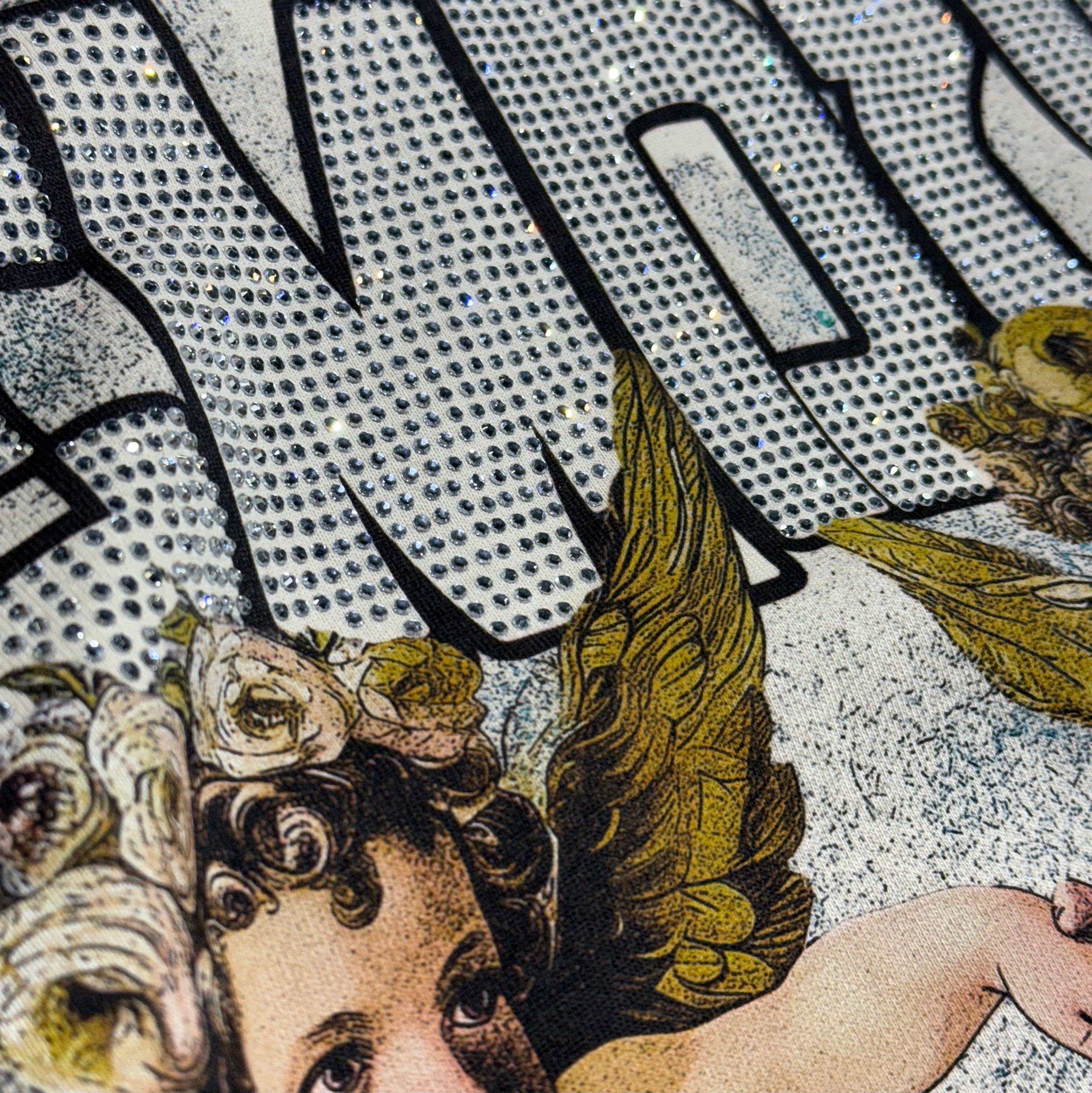 Bemburi Double Angel Rhinestone Lettered Hoodie (Cream)