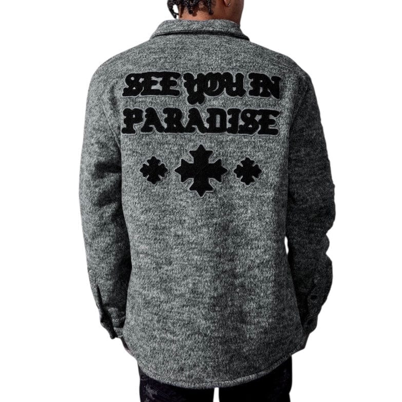 See You In Paradise Wool Embroidered Shacket (Charcoal) 2569