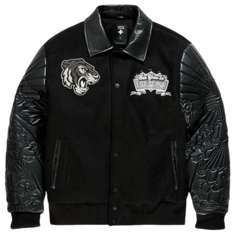 See You In Paradise Smoke & Mirrors Varsity Jacket (Noir) 91667