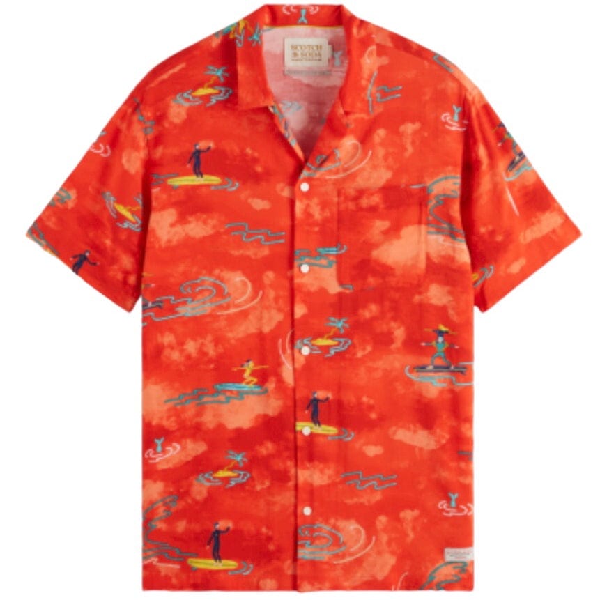 Scotch & Soda Allover Printed Viscose SS Shirt (Red Surfer Aop) 177054