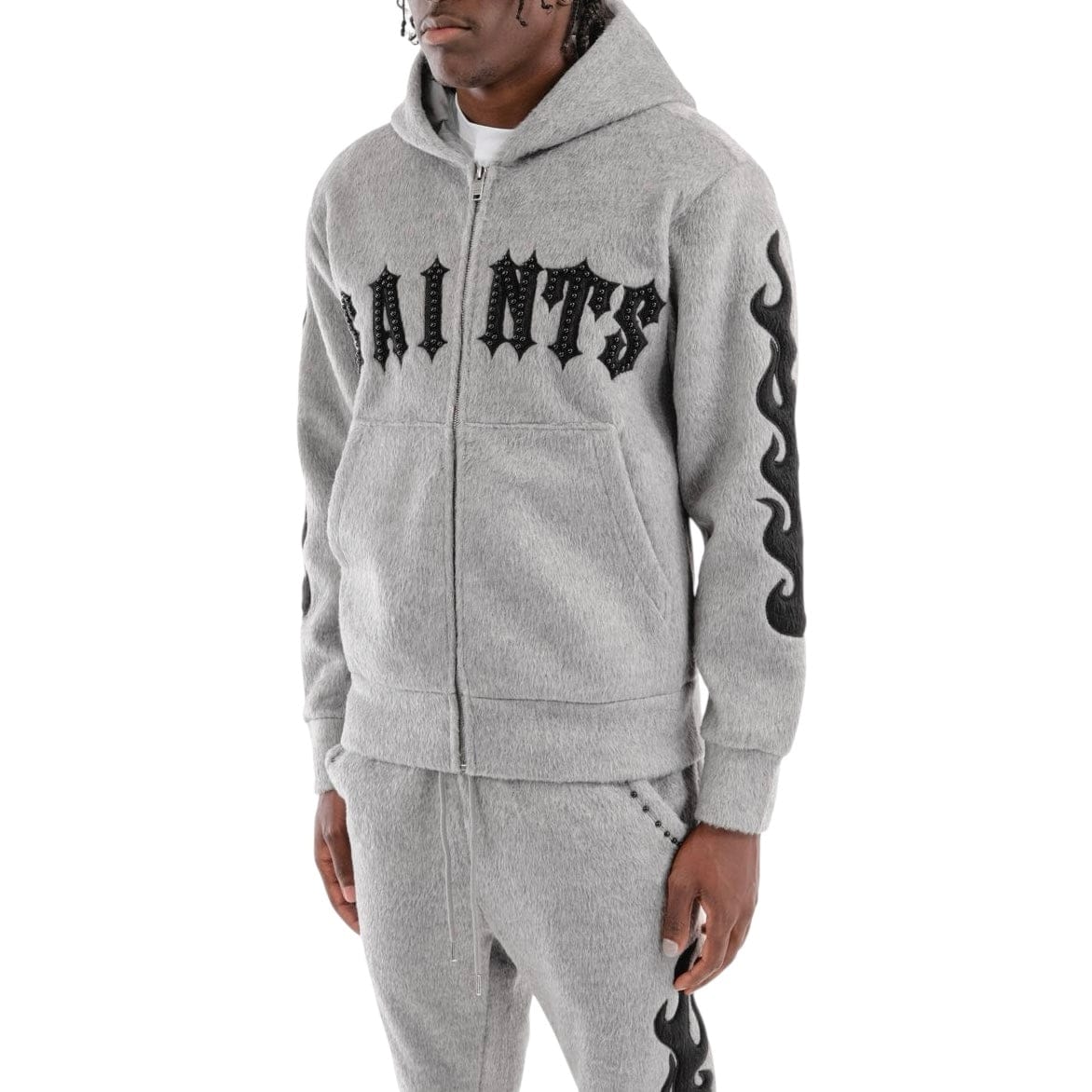 Copper Rivet Pearled Mohair Full Zip Hoodie & Pants Set (Gray)