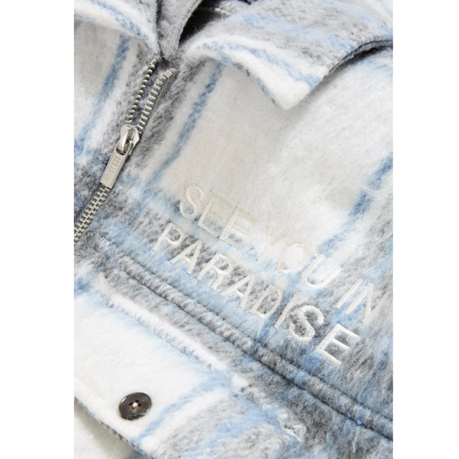 See You In Paradise Hooded Flannel Shacket (Light Blue) 2568