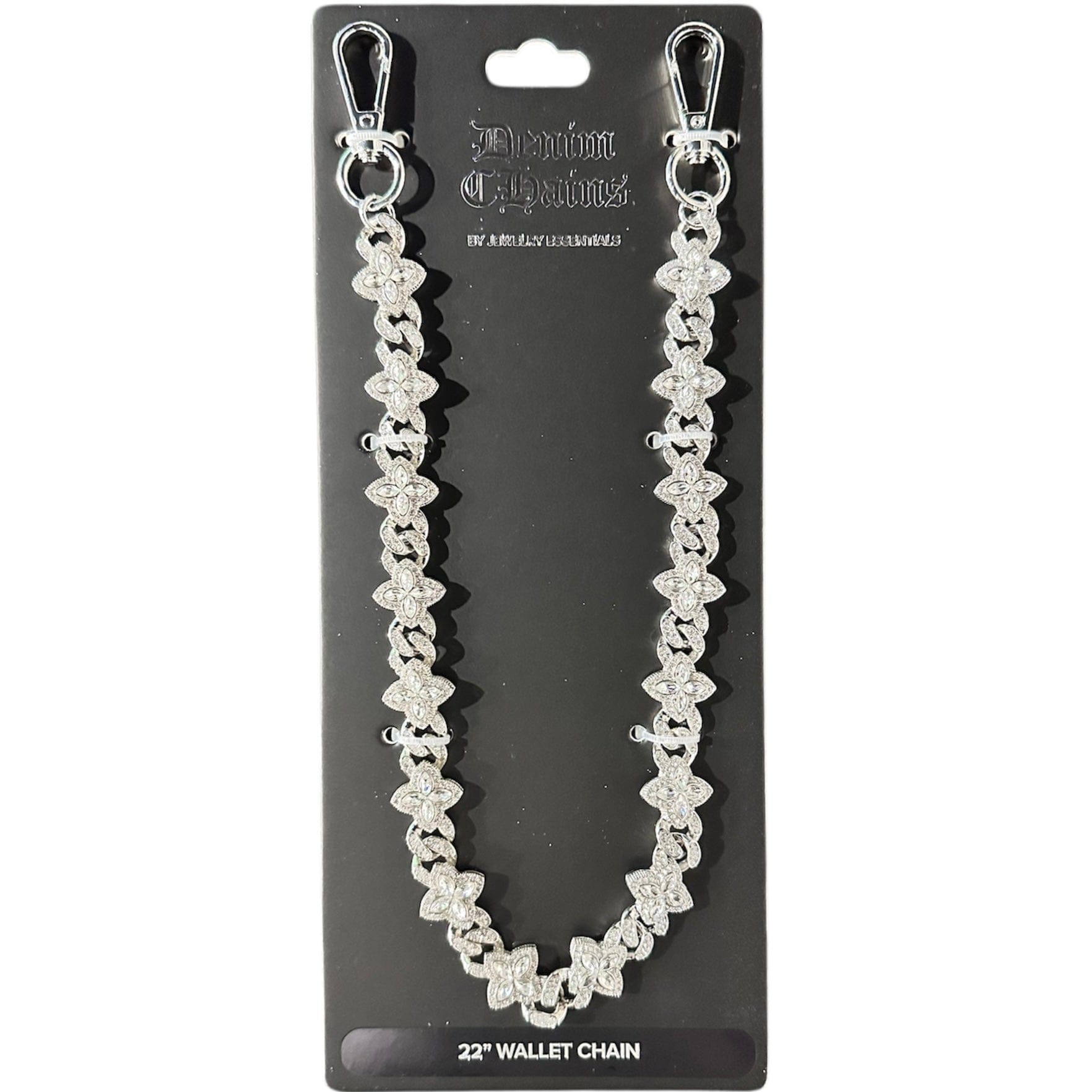 Jewelry Essentials Iced Clover Cuban Pant Chain 22" (Silver) BKC-141S
