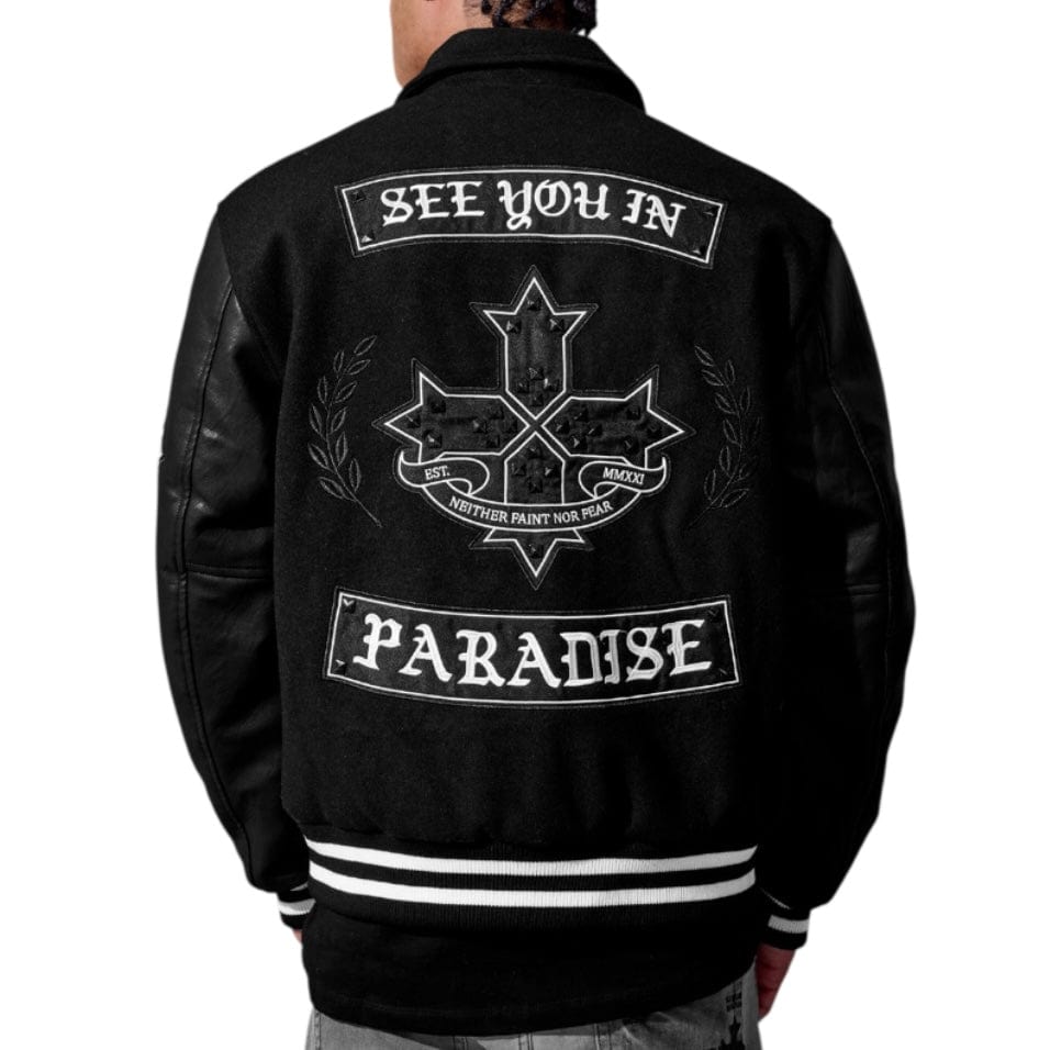 See You In Paradise Cross Varsity Jacket (Black) 91668